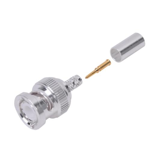 [RFINDUSTRIES_RFB-1106-2ST] RF Industries Conector BNC Macho de Anillo Plegable para Cable LMR-195, RG-58/U, RG-142/U, Plata/Oro/Teflón.