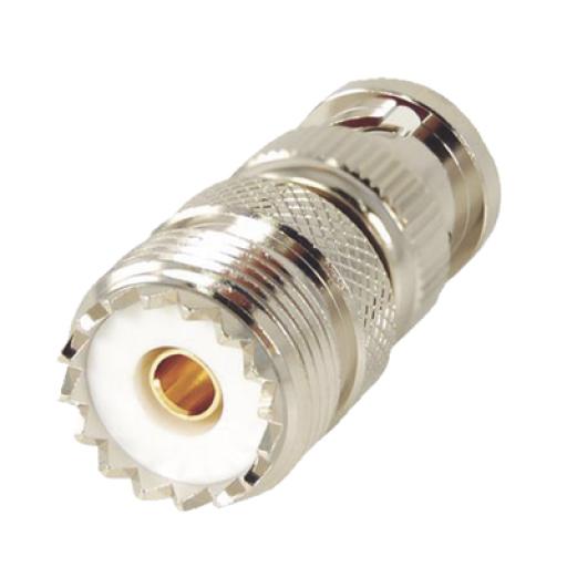 [RFINDUSTRIES_RFB-1136] RF Industries Adaptador en Linea para 50 Ohm, Conector BNC Macho-UHF Hembra (SO-239), Níquel/ Oro/ Delrin.