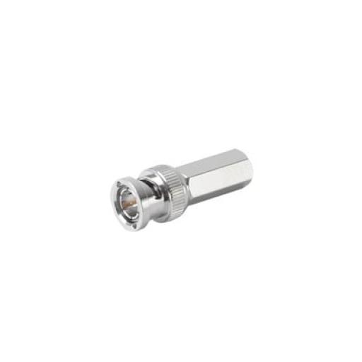 [RFINDUSTRIES_RFB-1705] RF Industries Conector BNC Macho de Ensamble Roscable (Hex.) en Sentido de las Manecillas de Reloj para Cable Coaxial RG-59/U, Níquel/ Oro/ Delrin.
