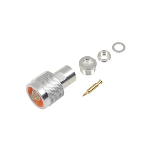 [RFINDUSTRIES_RFN-1004-1SX] RF Industries Conector N Macho de Rosca para Cables RG-8/X, LMR-240, BELDEN 9258, Plata / Oro / Teflón.