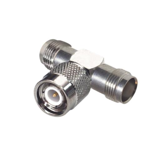 [RFINDUSTRIES_RFT-1228] RF Industries Adaptador en T de TNC Macho a Doble TNC Hembra, Níquel/ Oro/ Teflón.