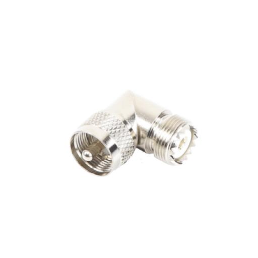 [RFINDUSTRIES_RFU-532] RF Industries Adaptador en Ángulo Recto, de Conector UHF Macho (PL-259) a UHF Hembra (SO-239), Níquel/ Oro/ Delrin.