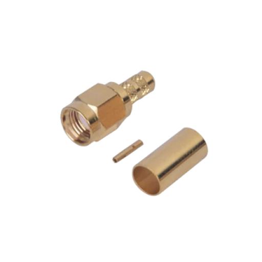 [RFINDUSTRIES_RP-3000-1C1] RF Industries Conector SMA Macho Inverso de anillo plegable para cable RG-142/U, Oro/Oro/Teflon.