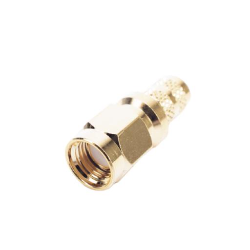 [RFINDUSTRIES_RP-3000-1X] RF Industries Conector SMA Macho Inverso de Anillo Plegable para Cables 9258, RG-8/X, LMR-240, Oro/Oro/Teflón.