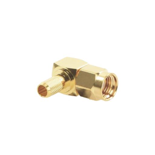 [RFINDUSTRIES_RP-3010-1C1] RF Industries Conector SMA Macho Inverso en Ángulo Recto de Anillo Plegable para Cables RG-58/U, RG-142/U, Oro/ Oro/ Teflón.