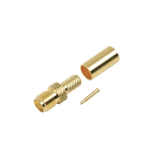 [RFINDUSTRIES_RP-3050-1C] RF Industries Conector SMA hembra inverso de anillo plegable para cable RG-58/U, Oro/ Oro Teflón.