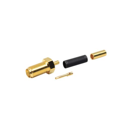 [RFINDUSTRIES_RSA-3050-1B] RF Industries Conector SMA Hembra de Anillo Plegable para Cables RG-174/U, 8216, Oro / Oro / Teflón.