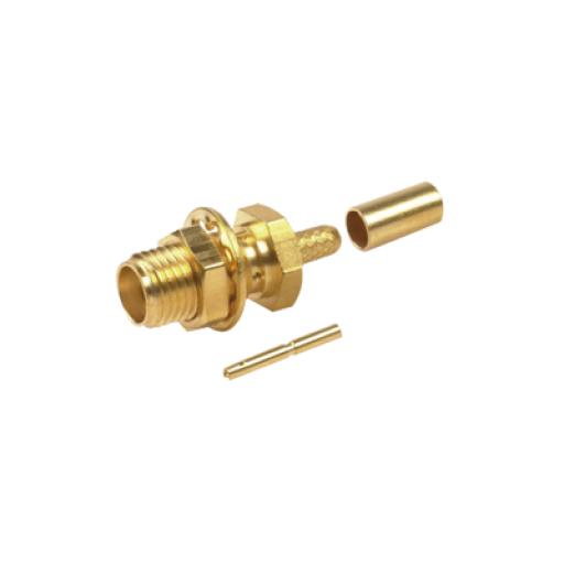 [RFINDUSTRIES_RSA-3252-1B] RF Industries Conector SMA Hembra para Chasis en D Plano, Anillo Plegable para cable RG-174/U, Oro/ Oro/ Teflón.