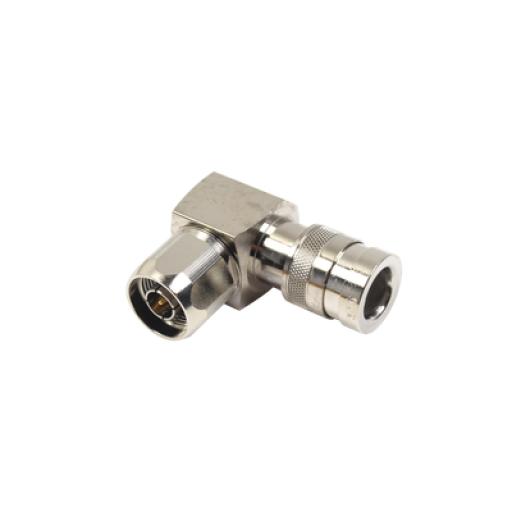[RFINDUSTRIES_COMP-NRA-400] RF Industries Conector N Macho de Compresion, Angulo Recto para LMR-400, CNT-400, Bronce-Blanco /Oro /Teflón.