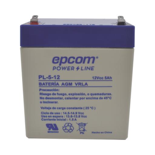[EPCOM_PL512] Epcom Batería 12 Vcc / 5 Ah / UL / Tecnología AGM-VRLA / Para uso en equipo electrónico Alarmas de intrusión / Incendio/ Control de acceso / Video Vigilancia / Terminales F1 / Cargador recomendado CHR-80.
