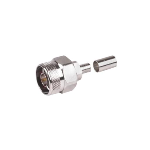[RFINDUSTRIES_RFN-1006-9X] RF Industries Conector N Macho Hex, de Anillo Plegable y Pin Cautivo para cables RG-8/X, LMR-240, Ni/Au/Teflón.