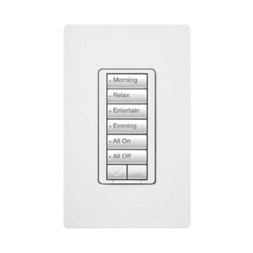 [LUTRON_RRD-H6BRL-WH] Lutron Teclado hibrido seetouch, 6 botones, 2 botones subir/bajar, intensidad 120V/450W, color blanco.