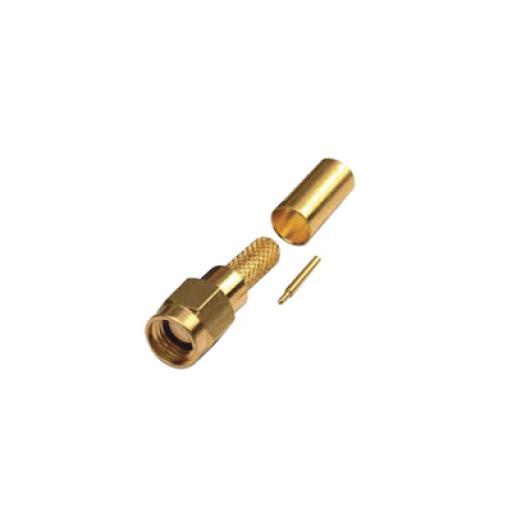 [RFINDUSTRIES_RSA-3000-1C1] RF Industries Conector SMA Macho de Anillo Plegable para Cables RG-142/U, LMR-195, Oro/Oro/Teflón.