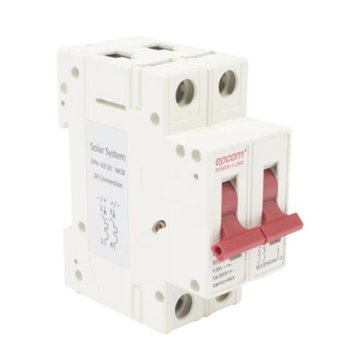 [EPCOM_FPV632PC63] Epcom  Térmica 2P,  63 A,  Corriente Directa  800 Vcc para Aplicación Fotovoltaica Montaje Riel DIN