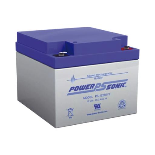 [POWER-SONIC_PS-12260-F2] Power-Sonic Batería 12V, 26AH, Para Respaldo, Tecnologías AGM/VRLA, 5 Años Vida Útil, Terminales F2, Reconocida UL  