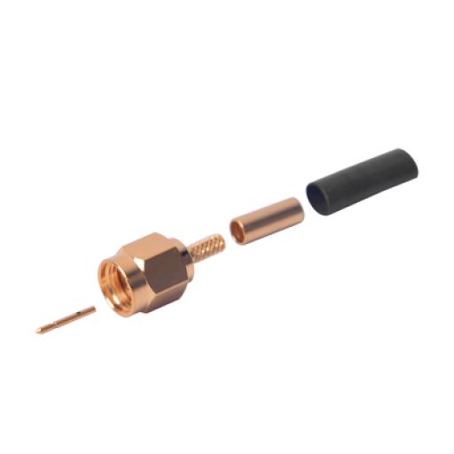 [RFINDUSTRIES_RSA-3000-1B] RF Industries Conector SMA Macho de Anillo Plegable para Cables RG-174/U, 8216, Oro/ Oro/ Teflón.