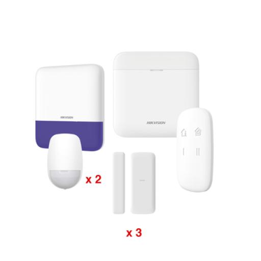 [HIKVISIONDIGITALTECHNOLOGY_DS-PWA48-KV2] Hikvision Digital Technology (AX PRO) KIT de Alarma AXP RO / Incluye: 1 Hub con bateria de respaldo / 2 Sensores PIR / 3 Contactos Magnéticos mini / 1 Control Remoto / 1 Sirena Inalambrica Exterior  / WiFi / Compatible con Hik-Connect P2P