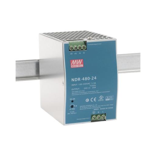 [MEANWELL_NDR48024] MEAN WELL Fuente de Poder Industrial de 480W, salida 24 Vcc, para montaje en Riel Din