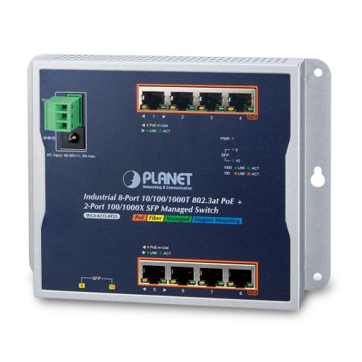 [PLANET_WGS-4215-8P2S] Planet Switch Industrial PoE Administrable de Pared Capa 2, 8 Puertos Gigabit PoE 802.3at y 2 Puertos 100/1000X SFP