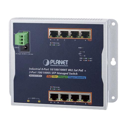 [PLANET_WGS-4215-8P2S] Planet Switch Industrial PoE Administrable de Pared Capa 2, 8 Puertos Gigabit PoE 802.3at y 2 Puertos 100/1000X SFP
