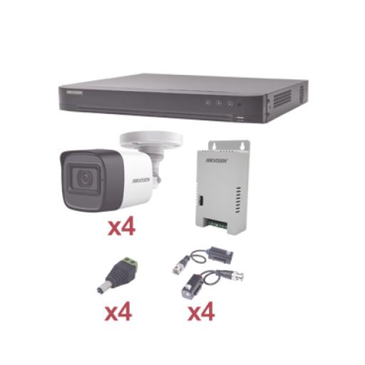 [HIKVISIONDIGITALTECHNOLOGY_KH1080P4BW] Hikvision Digital Technology KIT TurboHD 1080p / DVR 4 Canales / 4 Cámaras Bala (exterior 2.8 mm) / Transceptores / Conectores / Fuente de Poder Profesional
