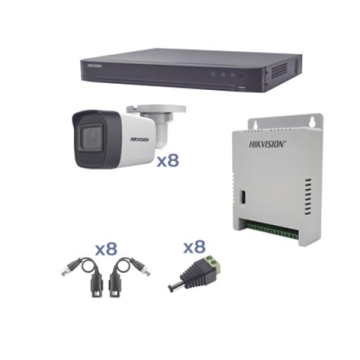 [HIKVISIONDIGITALTECHNOLOGY_KH1080P8BW] Hikvision Digital Technology KIT TurboHD 1080p / DVR 8 Canales / 8 Cámaras Bala (exterior 2.8 mm) / Transceptores / Conectores / Fuente de Poder Profesional hasta 15 Vcc para Larga Distancia