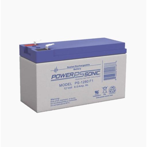 [POWER-SONIC_PS-1280-F1] Power-Sonic Batería 12V, 8AH, Para Respaldo, Tecnologías AGM/VRLA, 5 Años Vida Útil, Terminales F1, Reconocida UL  