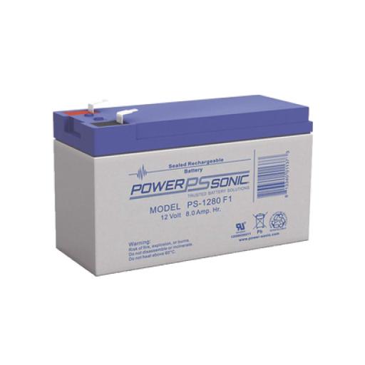 [POWER-SONIC_PS-1280-F1] Power-Sonic Batería 12V, 8AH, Para Respaldo, Tecnologías AGM/VRLA, 5 Años Vida Útil, Terminales F1, Reconocida UL  