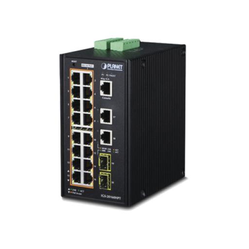 [PLANET_IGS-20160HPT] Planet Switch Industrial Administrable 16 puertos 10/100/1000 T 802.3at PoE + 2 Puertos 10/100/1000 T + 2 puertos 100/1000 X SFP