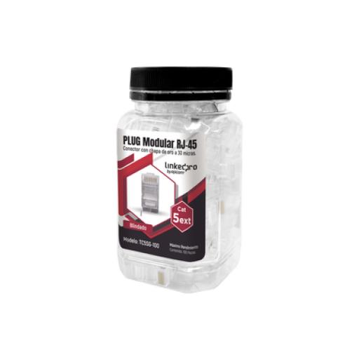 [LINKEDPROBYEPCOM_TC5SG-100] LINKEDPRO BY EPCOM Bote con 100 Piezas de Plug Modular RJ45 Cat5e blindado, chapado de oro a 30 micras para durabilidad extrema CON PIN DE TIERRA