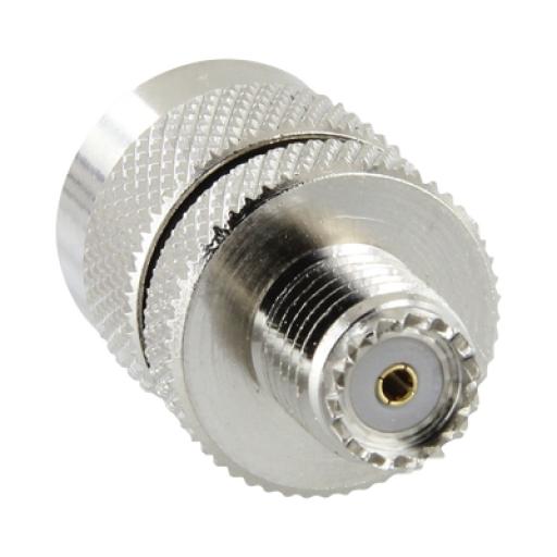 [RFINDUSTRIES_RFU-626] RF Industries Adaptador en Línea de Conector Mini UHF Hembra a UHF Macho (PL-259), Níquel/ Oro/ Teflón.