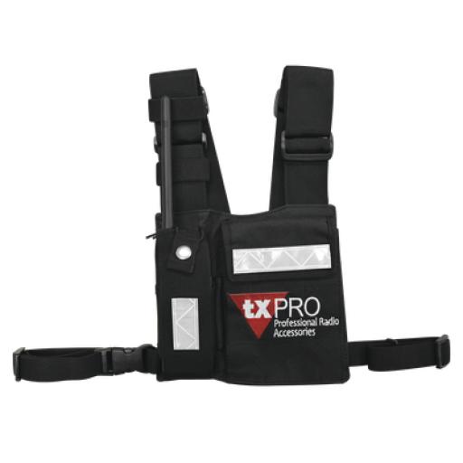 [TXPRO_CPP-TXP] txPRO Pechera Universal con soporte para radio, sostén de bolígrafo y seguridad para la bolsa con cinta adherente. Logo TX-PRO.
