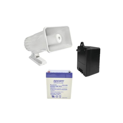 [SYSCOM_4A16V30W] Syscom Kit de accesorios con Bateria 4Ah, Transformador 16.5Vca  y sirena de 30 watts