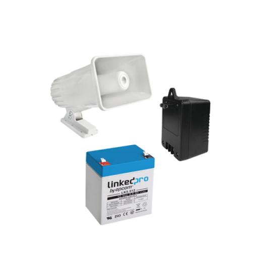 [SYSCOM_4A16V30W] Syscom Kit de accesorios con Bateria 4Ah, Transformador 16.5Vca  y sirena de 30 watts