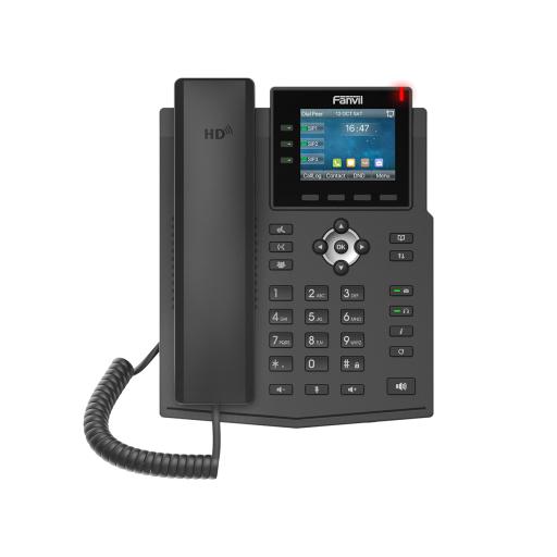 [FANVIL_X3U] Fanvil Teléfono IP Empresarial con Estándares Europeos, 6 lineas SIP con pantalla LCD a color, puertos Gigabit, IPv6, Opus y conferencia de 3 vías, PoE/DC 