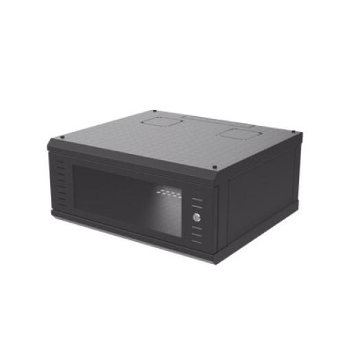 [LINKEDPROBYEPCOM_SR-1904-GFP] LINKEDPRO BY EPCOM Gabinete de Montaje en Pared, Con Puerta de Cristal, Cuerpo Fijo con Rack, de 19in, 4UR, Color Negro