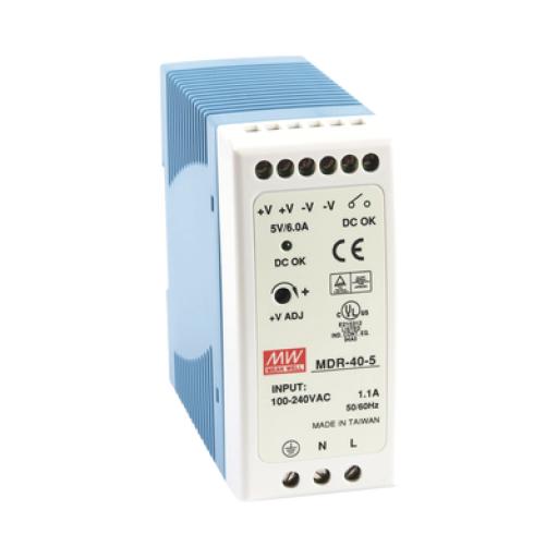 [MEANWELL_MDR-40-5] MEANWELL Fuente de poder Industrial Riel Din 5Vcc, 40W