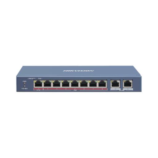 [HIKVISIONDIGITALTECHNOLOGY_DS-3E0310HP-E] Hikvision Digital Technology Switch PoE+ / No Administrable / 7 Puertos 10/100 Mbps PoE+(30 W) / 1 Puerto 100 Mbps PoE++ (60 W) / 2 Puertos 10/100/1000 Mbps / PoE hasta 250 metros / 110 W 