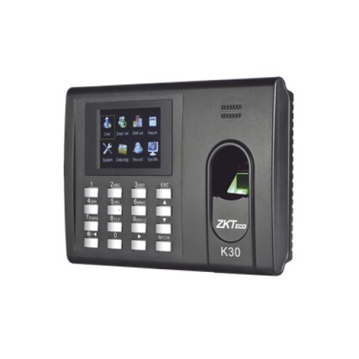 [ZKTECO_K-30] ZKTeco Checador de Huella y Tarjetas para Tiempo y Asistencia con Batería de Respaldo/ Comunicación TCP/IP / Reportes directo a Excel por USB (Función SSR) / Salida de relevador para cerradura