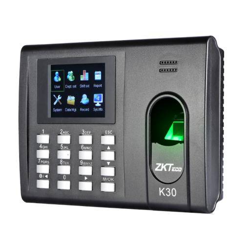[ZKTECO_K-30] ZKTeco Checador de Huella y Tarjetas para Tiempo y Asistencia con Batería de Respaldo/ Comunicación TCP/IP / Reportes directo a Excel por USB (Función SSR) / Salida de relevador para cerradura