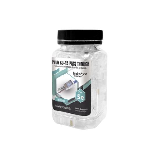 [LINKEDPROBYEPCOM_TC5S-PASS] LINKEDPRO BY EPCOM Bote con 100 Plugs Pass through RJ45 Cat5e BLINDADO, chapado de oro a 30 micras para durabilidad extrema