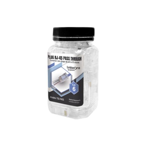 [LINKEDPROBYEPCOM_TC6-PASS] LINKEDPRO BY EPCOM Bote con 100 Plugs Pass through RJ45 Cat6 sin blindaje, chapado de oro a 30 micras para durabilidad extrema