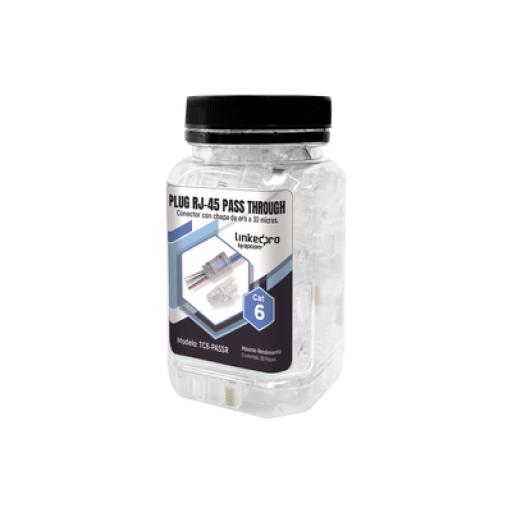 [LINKEDPROBYEPCOM_TC6-PASSR] LINKEDPRO BY EPCOM Bote con 50 Plugs Pass through RJ45 Cat6 sin blindaje, con alivio de tensión incluido, chapado de oro a 30 micras para durabilidad extrema