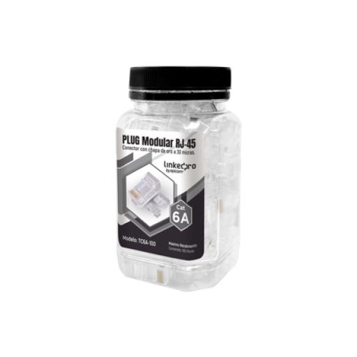 [LINKEDPROBYEPCOM_TC6A-100] LINKEDPRO BY EPCOM Bote con 100 Piezas de Plug Modular RJ45 Cat6A chapado de oro a 30 micras para durabilidad extrema