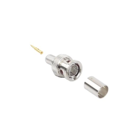 [RFINDUSTRIES_RFB-1708] RF Industries Conector BNC Macho de Anillo Plegable para Cable Belden 8281 tipo RG-59/U, Níquel/ Oro/ Delrin.