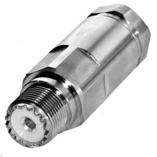 [RFINDUSTRIES_RFU-520-H1] RF Industries Conector UHF Hembra (SO-239) de Rosca para cable LDF4-50A, Bronce Blanco/ Plata/ Teflón.