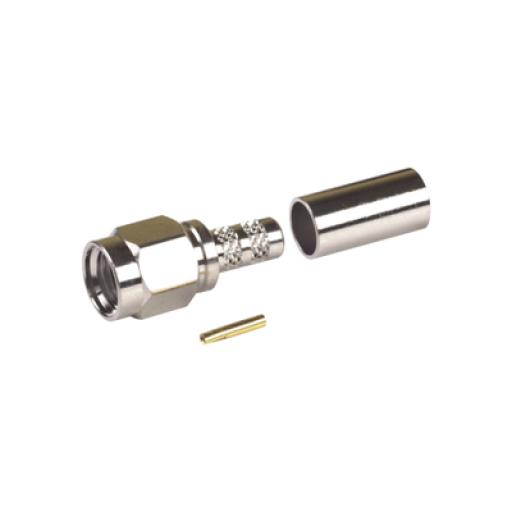 [RFINDUSTRIES_RP-3000-C] RF Industries Conector SMA Macho Inverso, de Anillo Plegable para RG-58/U, Niquel /Oro /Teflón.