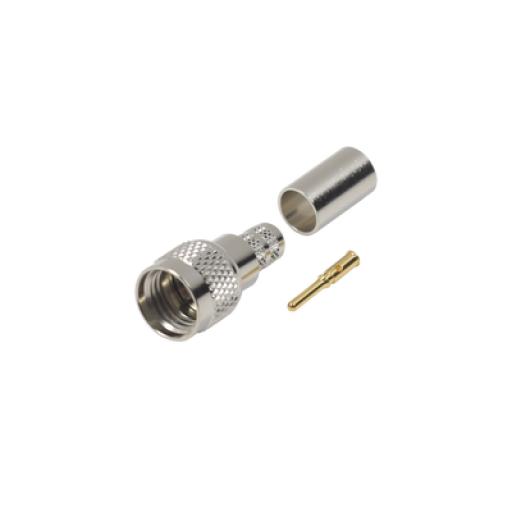 [RFINDUSTRIES_RFU-600-1X] RF Industries Conector Mini-UHF Macho, 50 Ohm de Anillo Plegable para  LMR-240, RG-8/X, 9258, Niquel/ Oro/ Delrin.