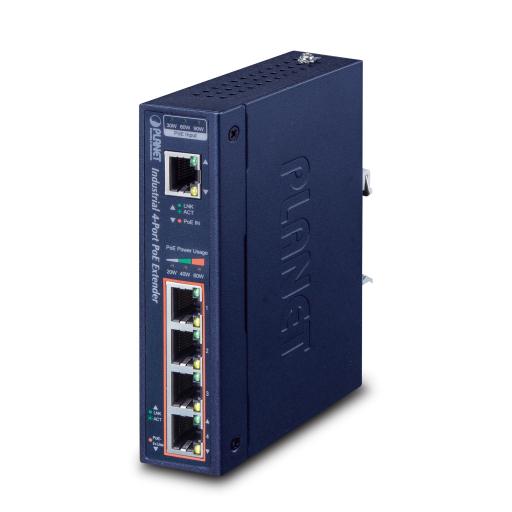 [PLANET_IPOE-E174] Planet Extensor Industrial PoE, Entrada PoE 802.3 bt  y 4 Puertos de Salida Gigabit 802.3 af/at