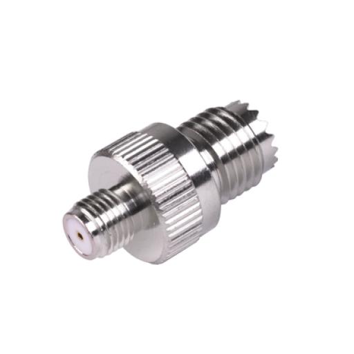 [RFINDUSTRIES_RFU-642] RF Industries Adaptador en Línea de Conector Mini-UHF Hembra a SMA Hembra, Níquel/ Oro/ Teflón.